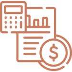 Illustration of financial elements, calculator, budget/plan, and a coin